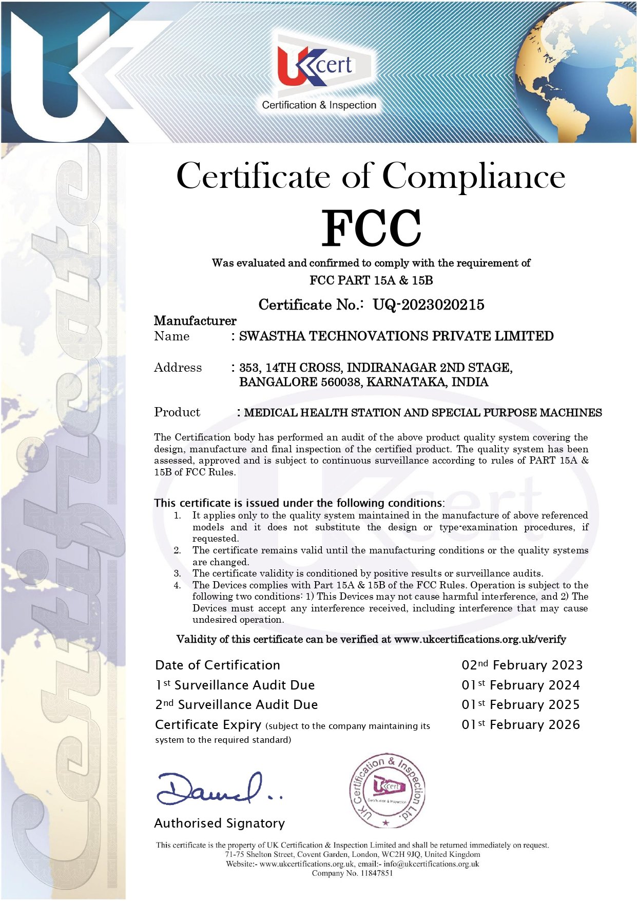 FCC certificate
